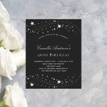 Budget fête d'anniversaire noir argent étoiles élé<br><div class="desc">40e (ou tout âge) invitation de fête d'anniversaire. Un arrière - plan noir décoré d'étoiles faux argentées. Personnalisez et ajoutez un nom et des détails du parti. Texte blanc.</div>
