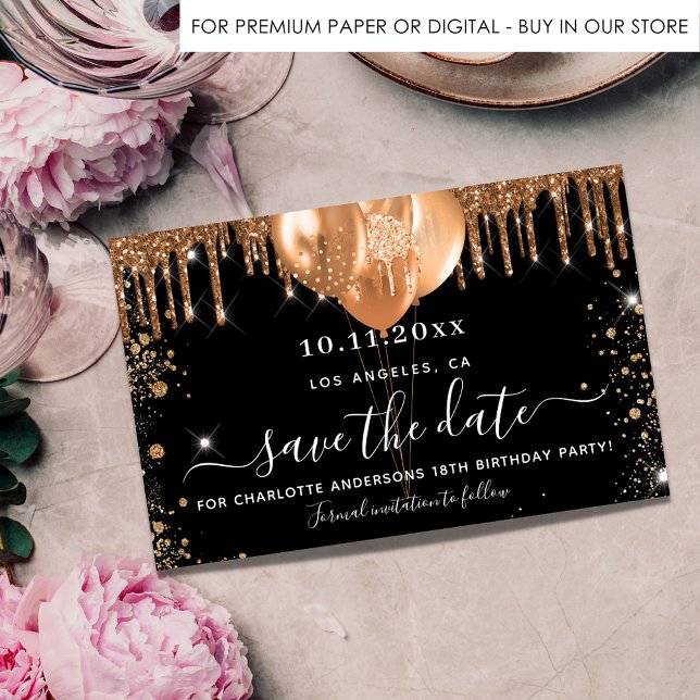 Budget fête d'anniversaire noir or enregistrer la  (Créateur téléchargé)