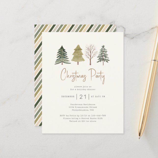 Budget Fête de Noël Aquarelle Pine Arbres (Devant/Arrière en situation)