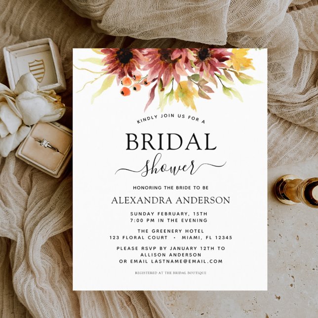 Budget Fête des mariées tournesol Bourgogne Floral (Créateur téléchargé)