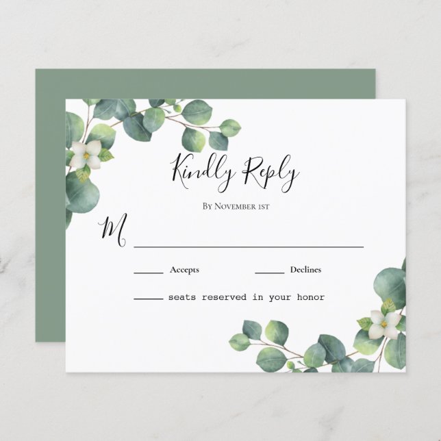 budget feuillage feuille Eucalyptus Mariage Carte  (Devant / Derrière)