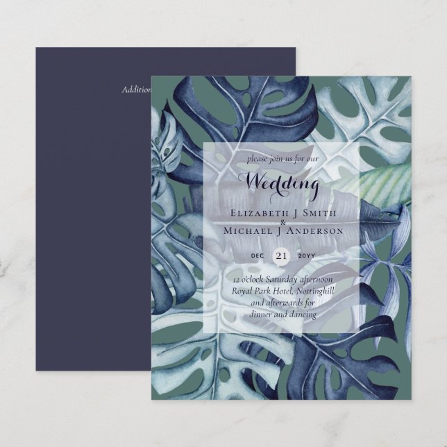 BUDGET Feuille tropicale Bleu Turquoise Mariage In (Devant / Derrière)