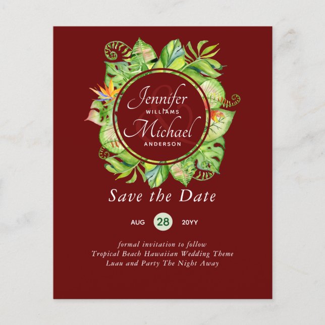 BUDGET Feuille tropicale Mariage Hawaiian Luau (Devant)
