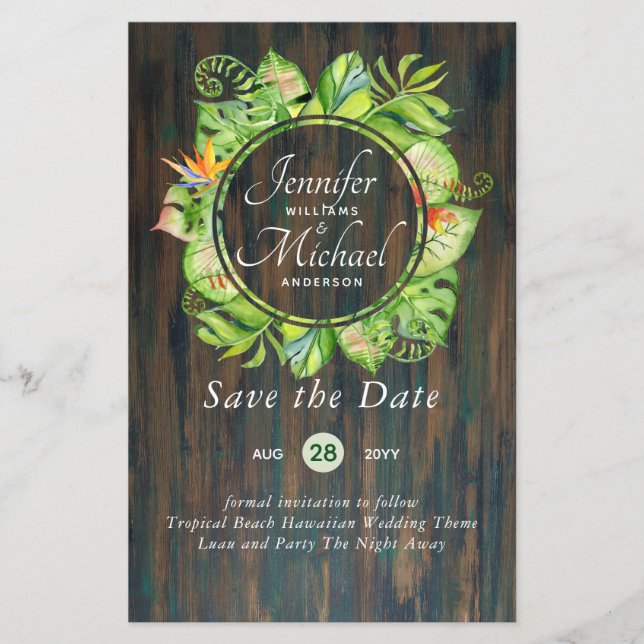 BUDGET Feuille tropicale Mariage Hawaiian Luau (Devant)