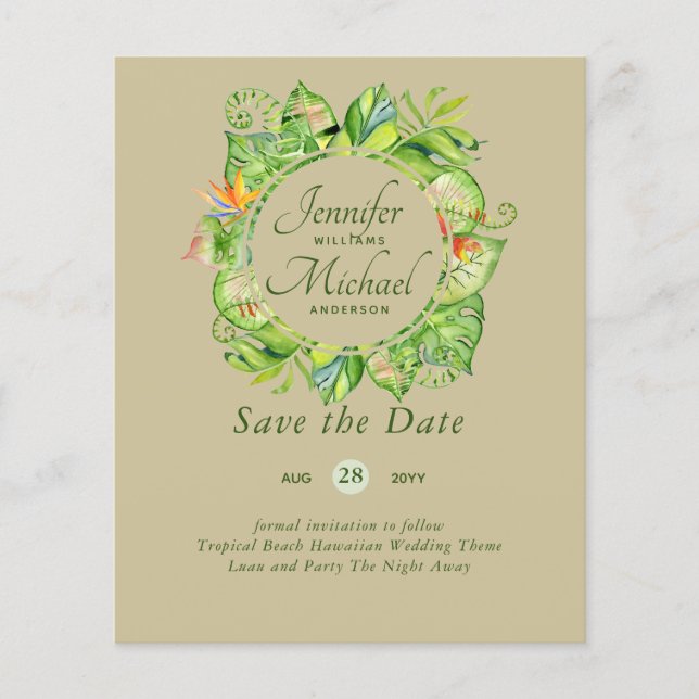 BUDGET Feuille tropicale Mariage Hawaiian Luau (Devant)