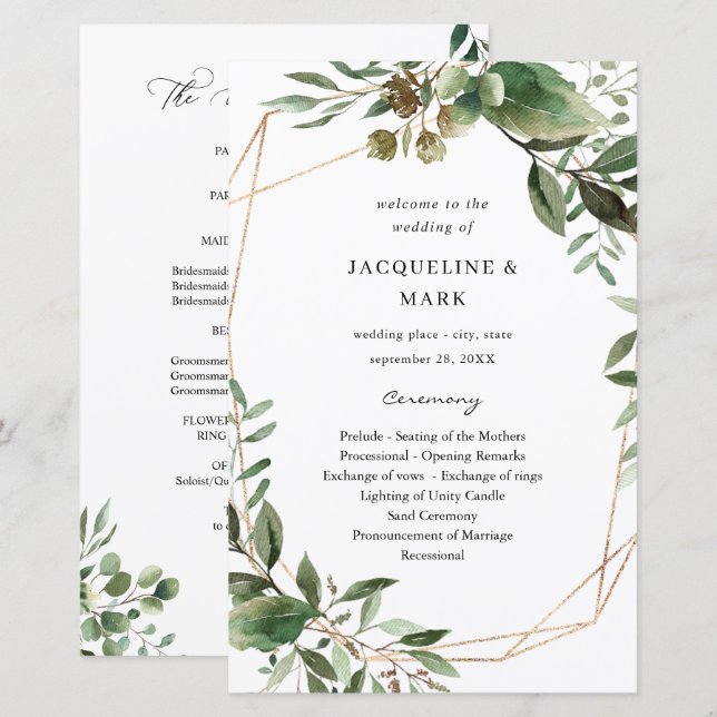 Budget Feuilles & Eucalyptus Programme de mariage  (Devant / Derrière)