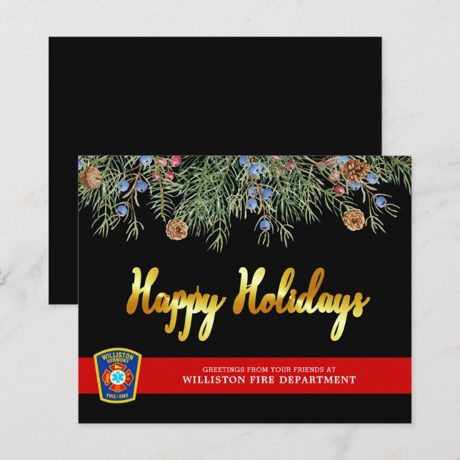 Budget Fire Department Thin Red Line Holiday Card (Devant / Derrière)