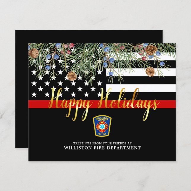Budget Fire Department Thin Red Line Holiday Card (Devant / Derrière)
