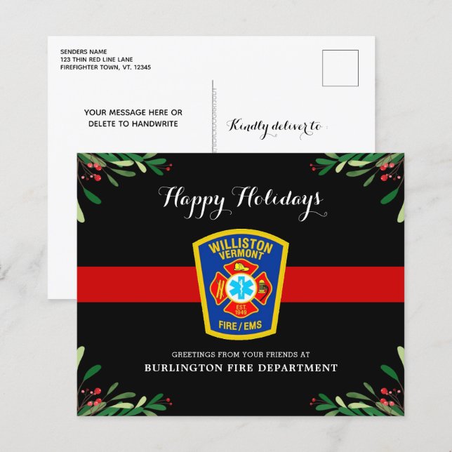 Budget Fire Department Thin Red Line Holiday Card (Devant / Derrière)