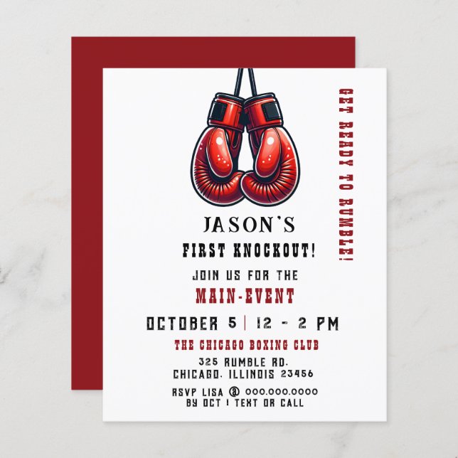 Budget First Knockout Boxing Invitation Anniversai (Devant / Derrière)