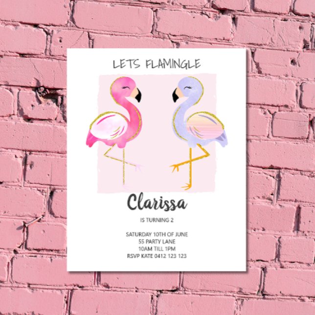 BUDGET Flamant rose mignon Rose Girly Invitation (Créateur téléchargé)