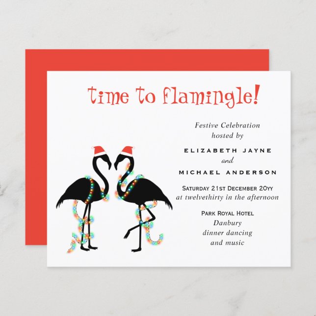 Budget Flamant rose Noël Invitations (Devant / Derrière)