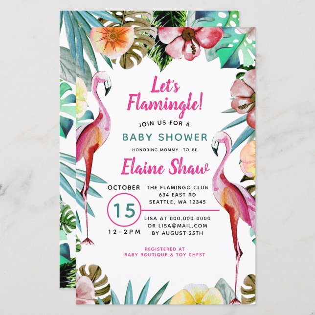Budget Flamant rose tropical Baby shower Invitatio (Devant / Derrière)