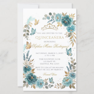 Budget Fleur Papillon Sarcelle Or Quinceañera