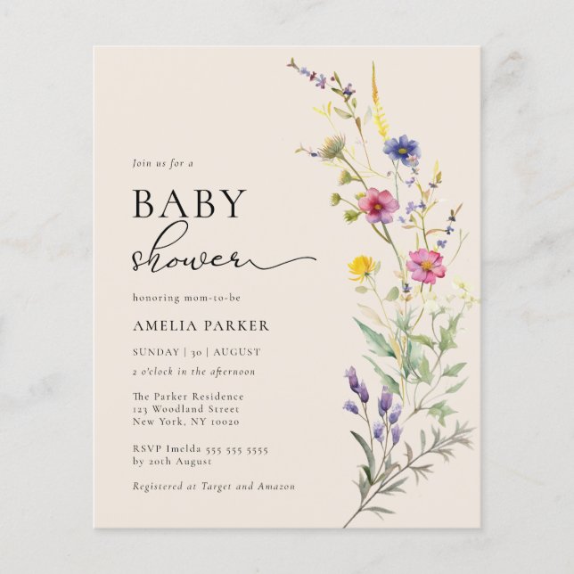 Budget Fleur sauvage beige Floral Baby shower Invi (Devant)