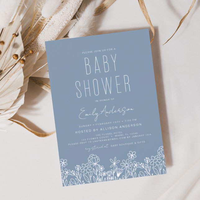 Budget Fleur sauvage Boho Baby shower Dusty Blue (Créateur téléchargé)