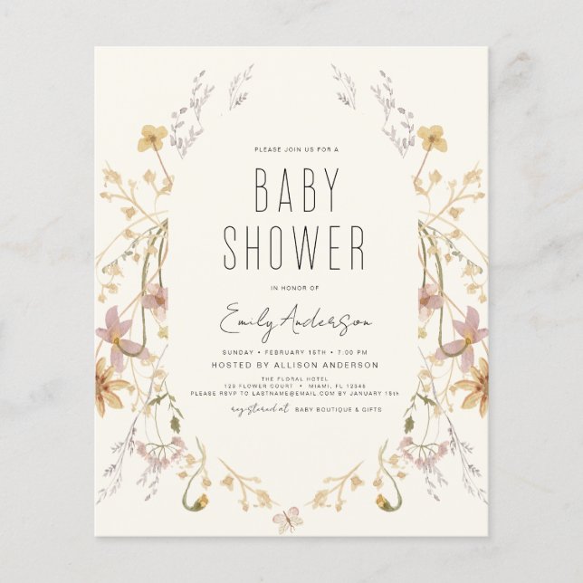 Budget Fleur sauvage Boho Baby shower Élégant mode (Devant)