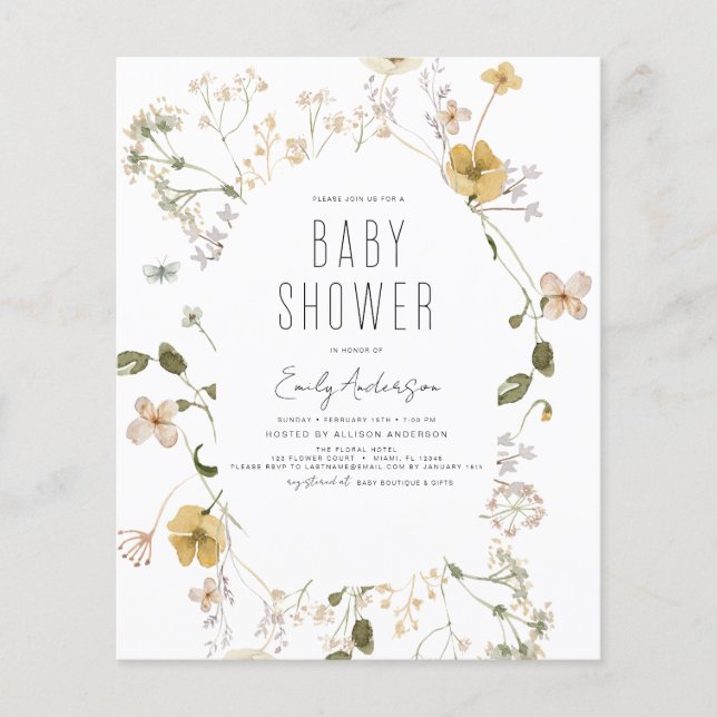 Budget Fleur sauvage Boho Baby shower Élégant mode (Devant)