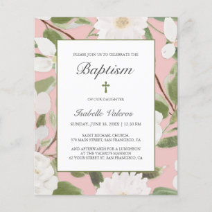 BUDGET Fleurs blanches BAPTISME rose feuille