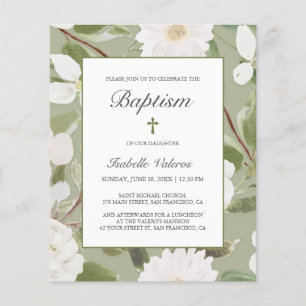 BUDGET Fleurs blanches BAPTISME vert feuille