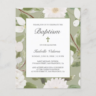 BUDGET Fleurs blanches BAPTISME vert feuille