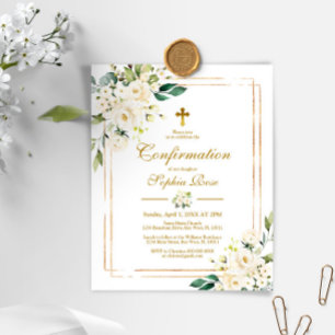 Budget Fleurs blanches Gold Confirmation Invitatio