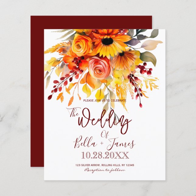 Budget Fleurs d'automne Faire-part de mariage de f (Devant / Derrière)
