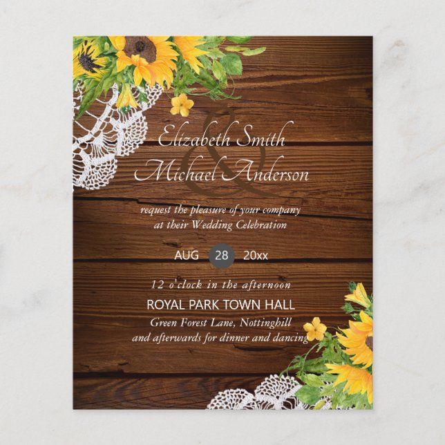 BUDGET Fleurs de soleil en bois rustique Mariage d (Devant)