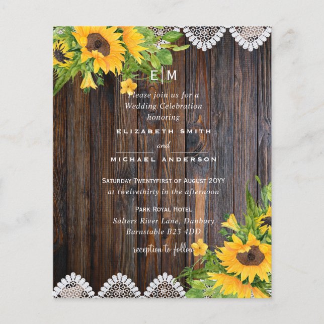 BUDGET Fleurs de soleil en bois rustique Mariage d (Devant)