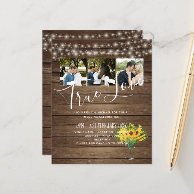 BUDGET Fleurs de soleil rustiques Mariage de bois  (Devant/Arrière en situation)