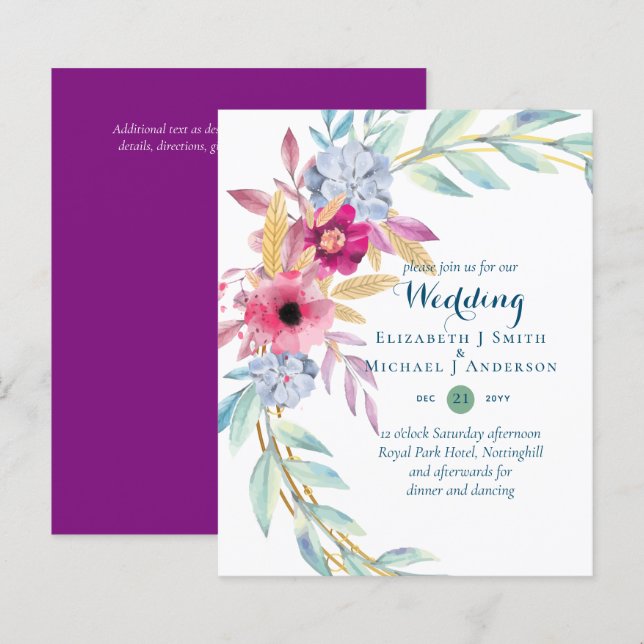 BUDGET Fleurs d'été Invitations de mariage (Devant / Derrière)