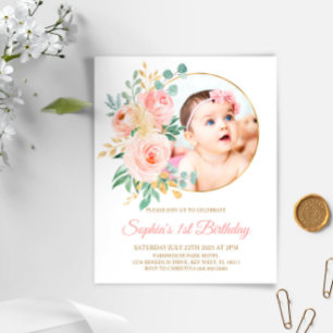 Budget Fleurs roses et or premier Invitation d'ann