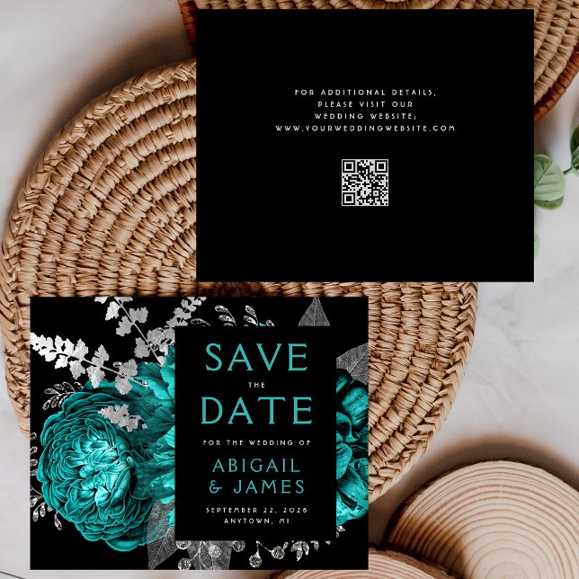 Budget Fleurs Sarcelle Argent Code QR Enregistrez  (Créateur téléchargé)