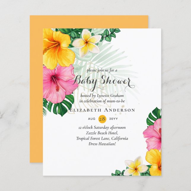 BUDGET Fleurs tropicales Baby shower Invitation (Devant / Derrière)