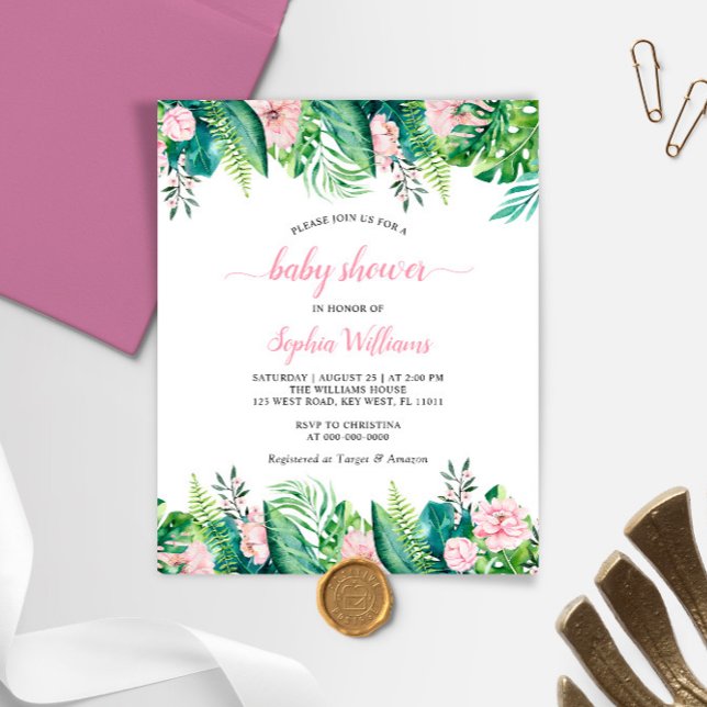 Budget Fleurs tropicales Invitation Baby shower (Créateur téléchargé)