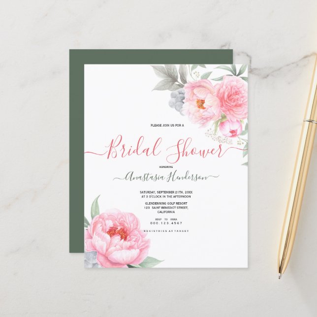 Budget-Fleurs&Verdure. Douche nuptiale. Invitation (Devant/Arrière en situation)