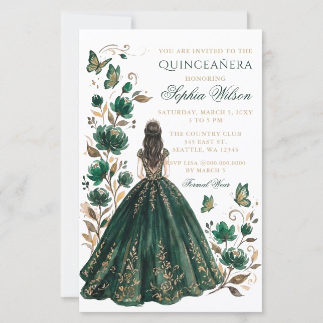 Budget Fleurs Vertes Princesse Papillon Quinceañer (Devant)