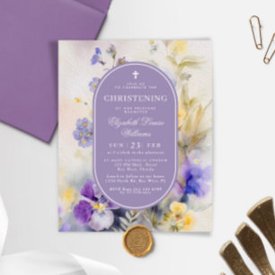 Budget Fleurs violettes Christening Invitation