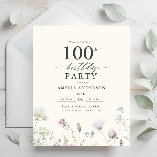 Budget Floral 100e anniversaire Invitation (Créateur téléchargé)