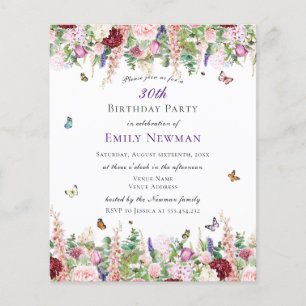 Budget Floral 30e Anniversaire Fête Invitation