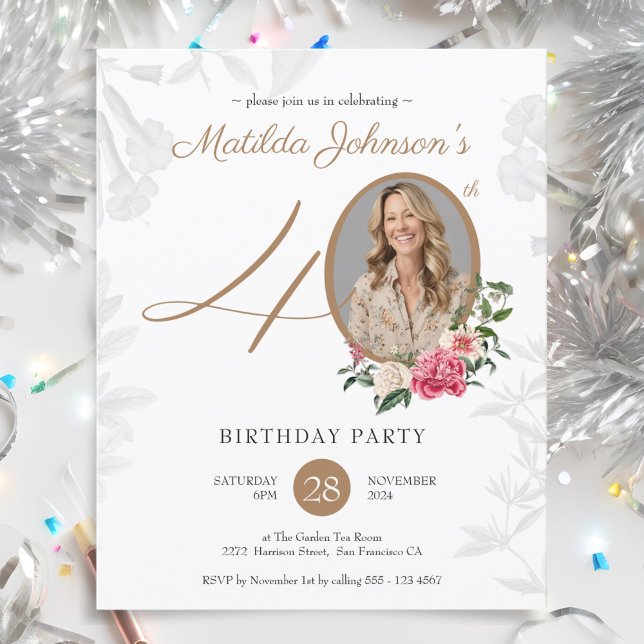 Budget Floral 40e anniversaire Invitation (Budget Floral 40th Birthday Invitation)