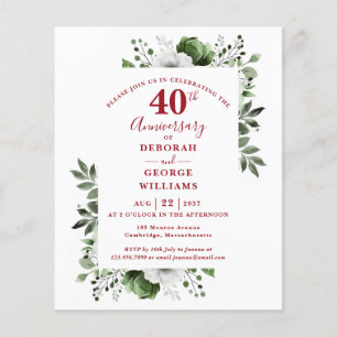 Budget Floral 40e anniversaire Mariage Invitation