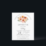 Budget Floral 50e Anniversaire Fête Invitation<br><div class="desc">Budget Floral 50e Anniversaire Fête Invitation. Un prix économique PETIT 4, 5 po x 5, 6 po alternatif. Disponible dans un STOCK SEMI-GLOSS 110 lb CARD qui est l'option par défaut (plus épais pour les invitations), OU un STOCK SATIN FINISH 80 lb THINNER PAPER (idéal pour les boîtiers). Style élégant...</div>