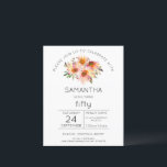Budget Floral 50e Anniversaire Fête Invitation<br><div class="desc">Budget Floral 50e Anniversaire Fête Invitation. Un prix économique PETIT 4, 5 po x 5, 6 po alternatif. Disponible dans un STOCK SEMI-GLOSS 110 lb CARD qui est l'option par défaut (plus épais pour les invitations), OU un STOCK SATIN FINISH 80 lb THINNER PAPER (idéal pour les boîtiers). Style élégant...</div>