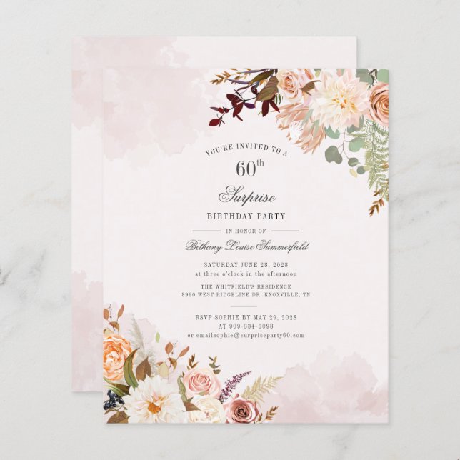 Budget Floral 60e Anniversaire Fête Invitation (Devant / Derrière)