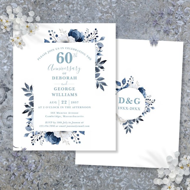Budget Floral 60e anniversaire Mariage Invitation (Budget Floral 60th Wedding Anniversary Invitation)