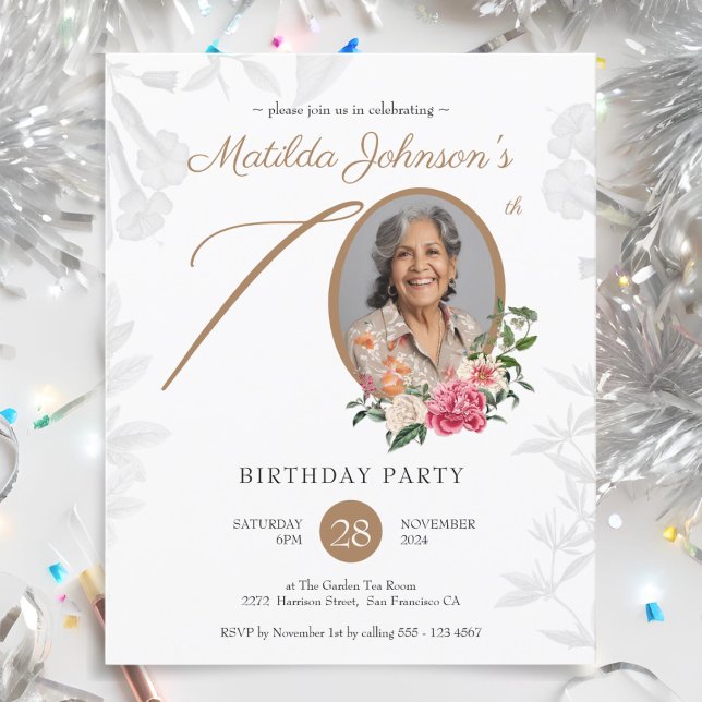 Budget Floral 70e Anniversaire Fête Invitation (Budget Floral 70th Birthday Party Invitation)