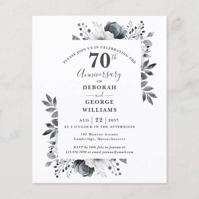Budget Floral 70e anniversaire Mariage Invitation (Devant)