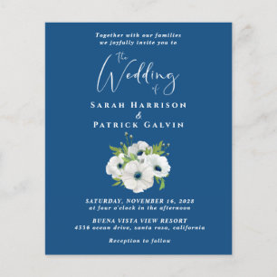 Budget Floral Aquarelle bleu Faire-part de mariage
