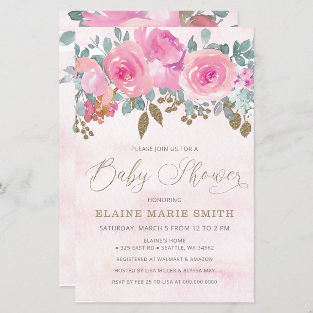 Budget Floral Baby in Bloom Baby shower Invitation (Devant / Derrière)